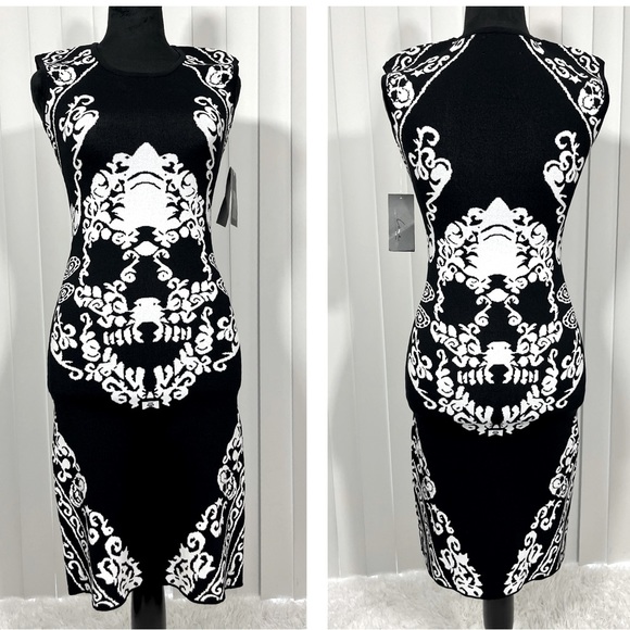 NEIMAN MARCUS x LINE Brocade Skull Print Knit Sweater Bodycon Dress Black XS - Picture 1 of 9